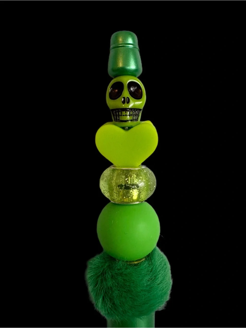 Green Skull Handmade Heart Beaded Pen